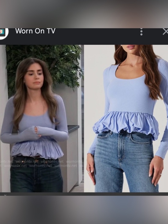 Astr Tops - ASTR the Label Long Sleeve Bubble Peplum Periwinkle Blue Top